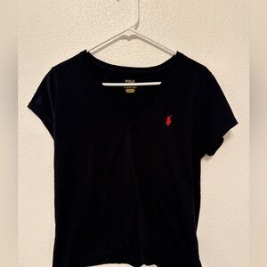 Polo by Ralph Lauren Women's Black Tee with Red Signature Horse Logo